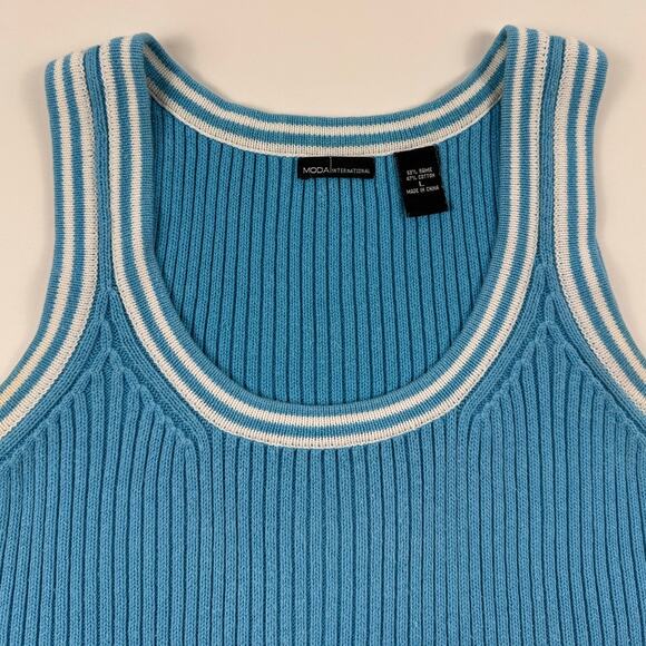 Y2K Blue Ribbed Knit Sweater Tank Top Scoop Neckline - Picture 2 of 5